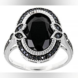 Classy Genuine Black Spinel Ring Sterling Silver Size 7.5! NWT